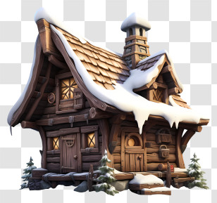 Wooden Cabin - Rustic Cabin With A Snow-covered Roof In Winter Transparent PNG