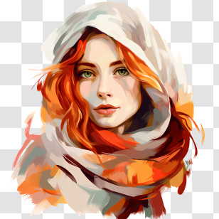 Scarf Day - Illustration Of A Red-Haired Woman In A Hood Transparent PNG