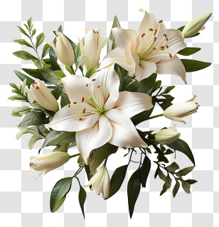 Easter Lily - White Lily Flowers With Green Leaves Transparent PNG