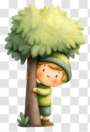 Boy Peeking From Tree - Boy Peeking From Behind Tree Transparent PNG