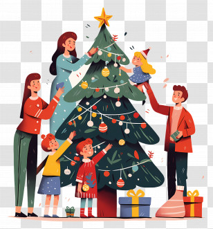 Family Christmas - Family Decorating Christmas Tree For The Holiday Transparent PNG
