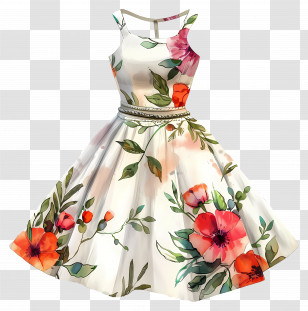Short Wedding Dress - White Dress With Vibrant Floral Prints Transparent PNG