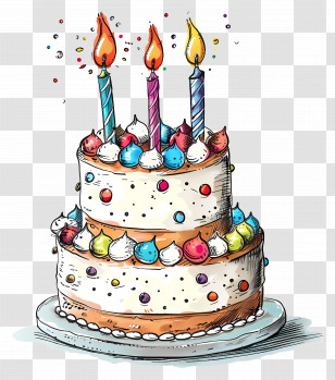 Birthday Cake With Colorful Candles - Birthday Cake With Colorful Candles Transparent PNG