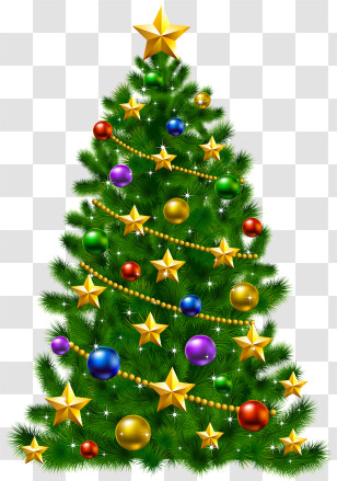 Christmas Tree - Decorated Christmas Tree With Ornaments Transparent PNG