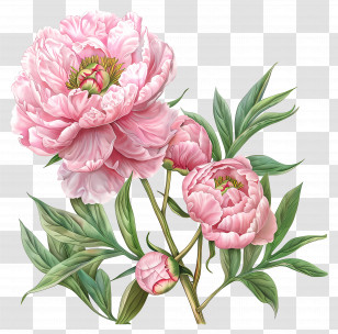 Peonies Pink - Pink Peony Flower Botanical Illustration Transparent PNG