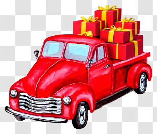 Cartoon Delivery Truck - Red Truck With Christmas Gifts Transparent PNG