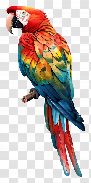 Parrot - Vividly Colored Macaw Parrot Perched On Branch Transparent PNG