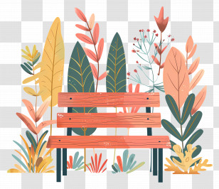 Wooden Bench - Park Bench With Foliage Transparent PNG
