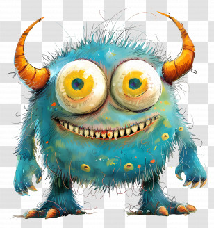 Silly Monster - Smiling Blue Cartoon Monster With Horns Transparent PNG