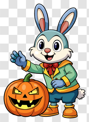 Halloween Bunny - Cartoon Rabbit With Halloween Pumpkin Transparent PNG