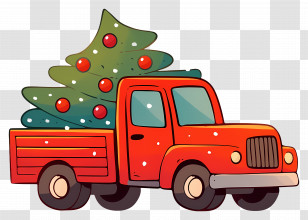 Christmas Truck - Festive Red Truck Carrying Christmas Tree Transparent PNG