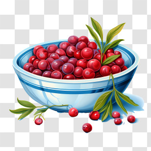 Red Cranberries - Bowl Of Fresh Cranberries With Leaves Transparent PNG