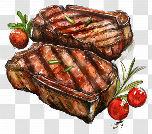 Grilled Steak - Grilled Steaks With Tomatoes Transparent PNG