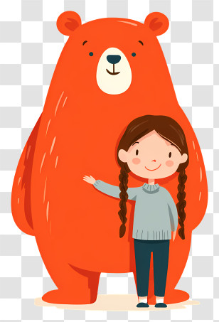 Red Bear Hugging Girl - Girl Hugging A Bear Transparent PNG