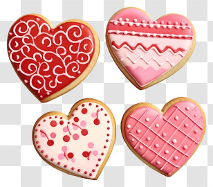 Valentines Cookies - Red And Pink Heart-Shaped Cookies Transparent PNG