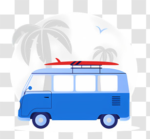 Art Background - Blue Van With Surfboard Transparent PNG