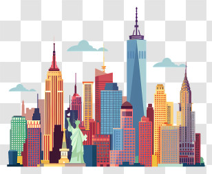 Manhattan City Skyline - City Skyline With Famous Architecture Transparent PNG