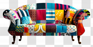 Modern Sofa - Colorful Patchwork Sofa With Artistic Design Transparent PNG