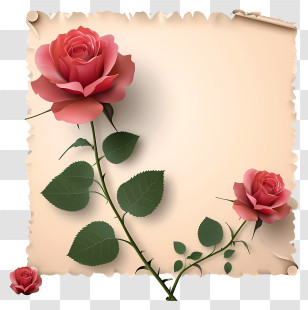 Romantic Rose And Paper Illustrate - Romantic Red Roses With Vintage Paper Background Transparent PNG