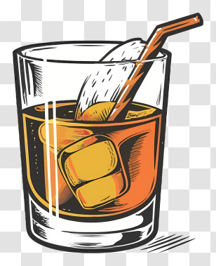 Whiskey - Illustration Of Whiskey Glass With Ice Cubes Transparent PNG