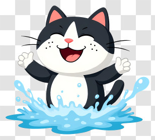 Cat Mascot Enjoying Summer - Playful Splashing Cartoon Cat Transparent PNG