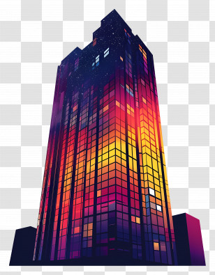 Building Silhouette - Colorful Skyscraper At Night Transparent PNG