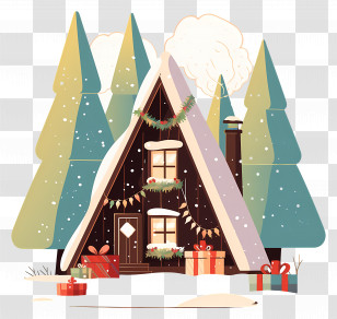 Winter Cabin - Snow-Filled Wooden House With Christmas Decorations Transparent PNG