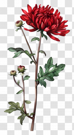 Red Chrysanthemum - Red Chrysanthemum Flower Drawing Transparent PNG