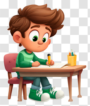 Child Doing Homework - Boy Studying At Desk Transparent PNG