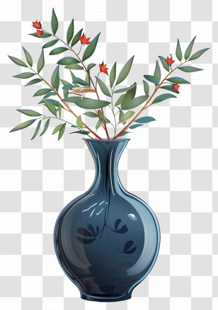 Flowers In Vase - Blue Vase With Leaves Illustration Transparent PNG