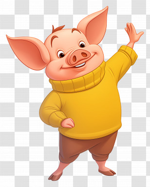 Cute Piglet - Cartoon Pig Wearing Yellow Sweater Waving Transparent PNG