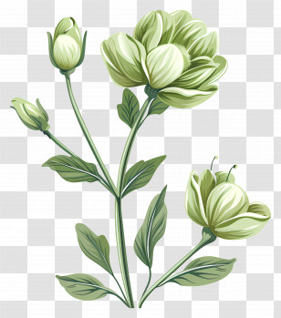 Green Flowers - Green Flowers With Buds And Leaves Transparent PNG