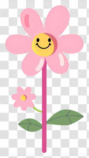 Flower Emoji - Happy Pink Smiling Flower Cartoon Illustration Transparent PNG