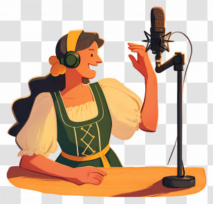 Podcasting - Woman With Microphone For Podcast Illustration Transparent PNG