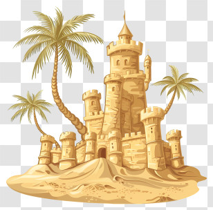 Summer Vacation - Sandcastle With Palm Trees On A Beach Transparent PNG