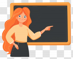 Cartoon Teacher - Teacher Cartoon Illustration Pointing At Blackboard Transparent PNG