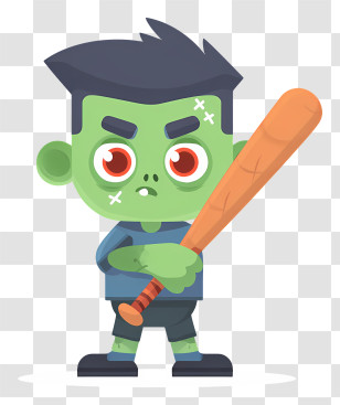 Zombie Holding Baseball Bat - Green Zombie With Baseball Bat Transparent PNG
