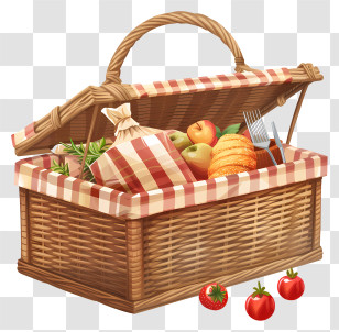 Picnic Basket - Rustic Picnic Basket Filled With Food And Accessories Transparent PNG