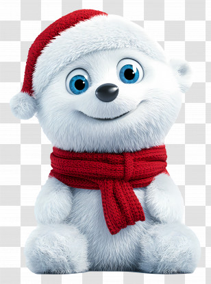 3d Polar Bear - Cute White Bear With Christmas Hat Transparent PNG