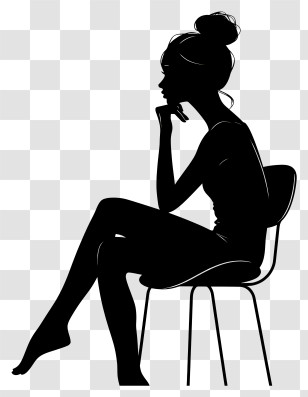 Girl Silhouette - Silhouette Of Woman Sitting On Chair Transparent PNG