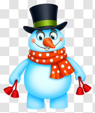Christmas Snowman - Blue Snowman With Black Hat And Polka Dot Scarf Transparent PNG