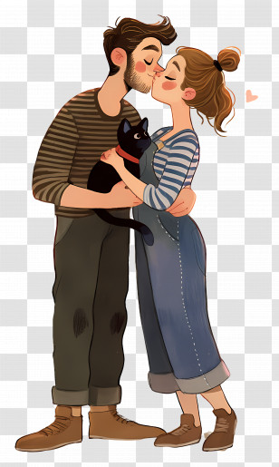 Couple Holding Hands - Affectionate Couple With Cat Transparent PNG