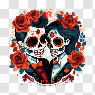 Dia De Los Muertos - Day Of The Dead Couple With Roses Transparent PNG