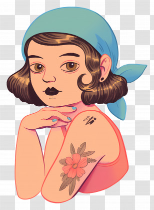 Retro Girl Tattoo - Stylish Girl With Tattoo Cartoon Illustration Transparent PNG