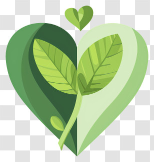 Green Heart - Green Heart With Leaves For Eco-Friendly Concept Transparent PNG