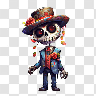 Dia De Los Muertos - Skeleton In A Colorful Suit Illustration Transparent PNG