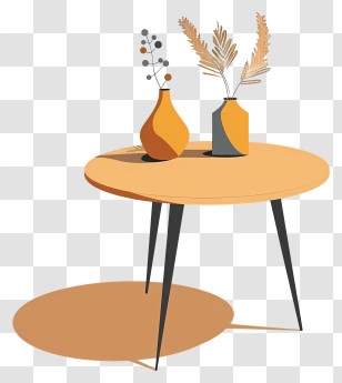 Ochre Table - Round Table With Decorative Vase Transparent PNG