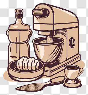 Kitchen Utensils - Kitchen Mixer And Baking Ingredients Transparent PNG