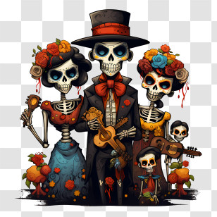 Dia De Los Muertos - Day Of The Dead Skeleton Family Illustration Transparent PNG