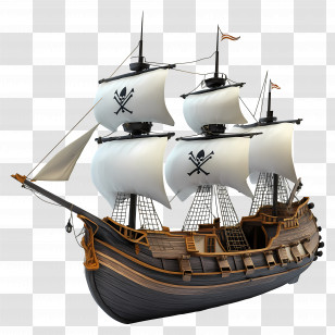 3d Pirate Ship - Historic Sailing Ship With Full Sails Transparent PNG